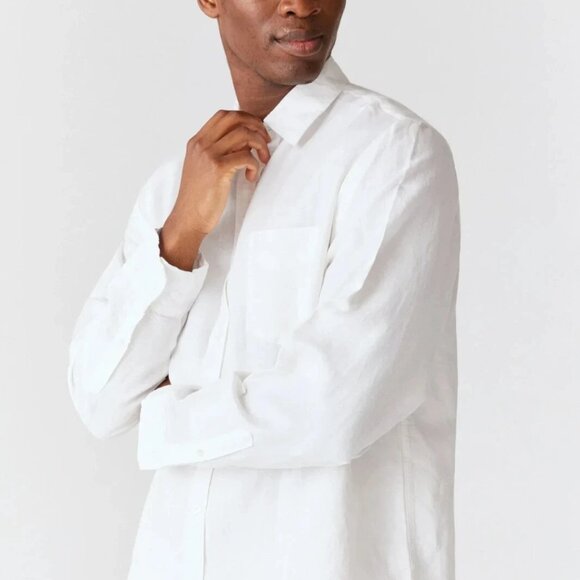 NWT MOVESGOOD Men's White BAMBOO Classic Linen Lenny Long Sleeve Shirt Size M - Picture 4 of 6